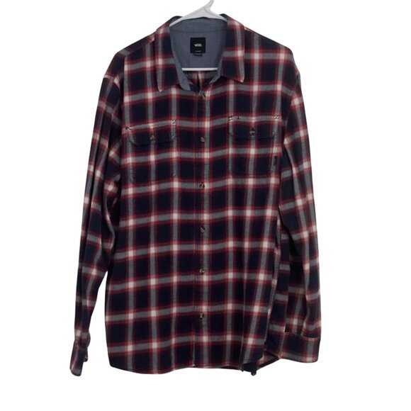 Vans Mens SZ X-Large Classic Fit Red & Navy Plaid Flannel Shirt - Picture 14 of 14